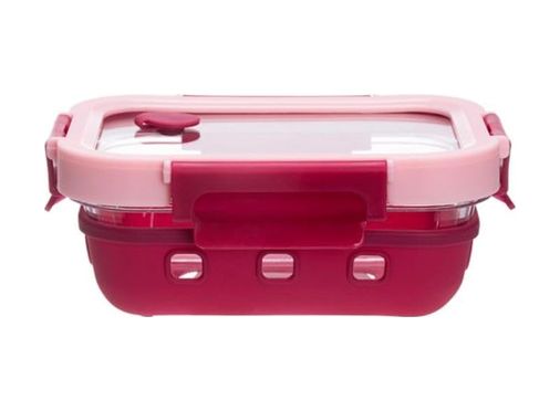 Diğer 128863504 Dikdörtgen Kilitli Cam Saklama Kabı, 640 Ml Pembe