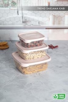 Diğer 128863507 Box Kare Sızdırmaz Kapak Saklama Kabı 3'lü Set Pudra Pembe