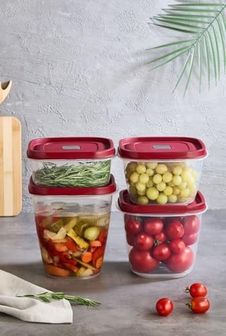 Diğer 128864246 Modern 4 ' Lü Kare Vakumlu Saklama Kabı - Özel Vakum Kapağı - Kırmızı - 1000Ml 1500Ml -2000Ml -2500Ml