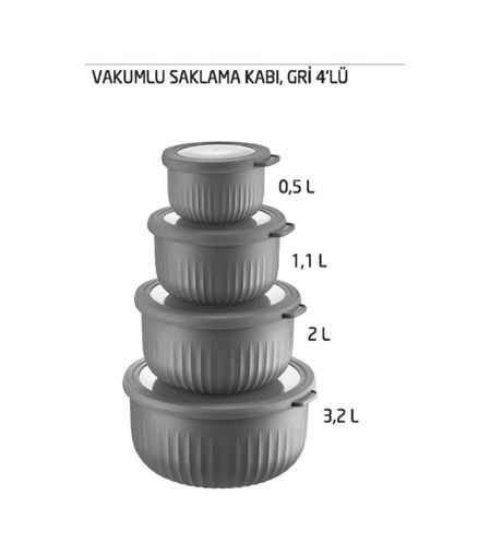 Diğer 128864307 Vakumlu Saklama Kabı 4'lü Gri, Gri