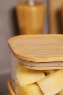Diğer 128864331 Bambu Kahvaltılık Kapaklı Borosilikat Cam Kase Seti - Vakumlu Saklama Kabı
