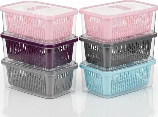 Diğer 128864341 6'lı Süzgeçli Fresh Saklama Kabı Seti 1.6 Lt Plastik Saklama Set 6 Adet