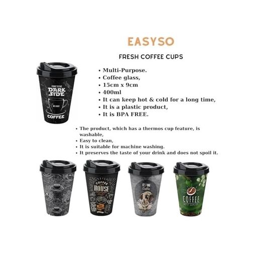 Diğer 128864420 400 Ml Termos Mug Yıkanabilir Plastik Kahve Kupası, French Press Filtre Kahve Ve Meşrubat Bardağı, Taşınabilir Ve Dayanıklı Tasarım 400Ml, Green Cup