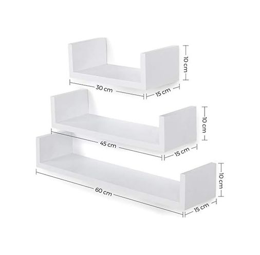Diğer 128864644 Duvar Rafları, 3'lü Set, Yüzer Raflar, 30/45/60 Cm, Dekoratif, Yaratıcı, Yatak Odaları, Oturma Odaları, Mutfaklar Ve Koridorlar İçin, 15 Kg'a Kadar Yüklenebilir, Beyaz Lws66W