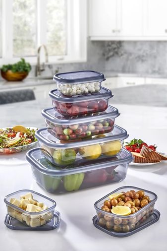 Diğer 128864901 Lux 5 Adet Sızdırmaz Hava Almaz Erzak Saklama Kabı Füme 350Ml+670 Ml+ 1,2 Lt+2 Lt+3,2 Lt
