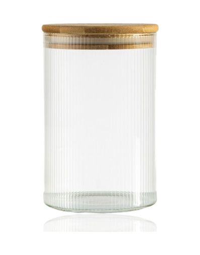 Diğer 128868102 600 Ml Çizgili Kavanoz - Yuvarlak Ahşap Kapaklı Hava Geçirmez, Tatlı, Baharat, Gıda Saklama Kabı, Kokusuz Dayanıklı Cam Saklama Kabı, Kavanoz