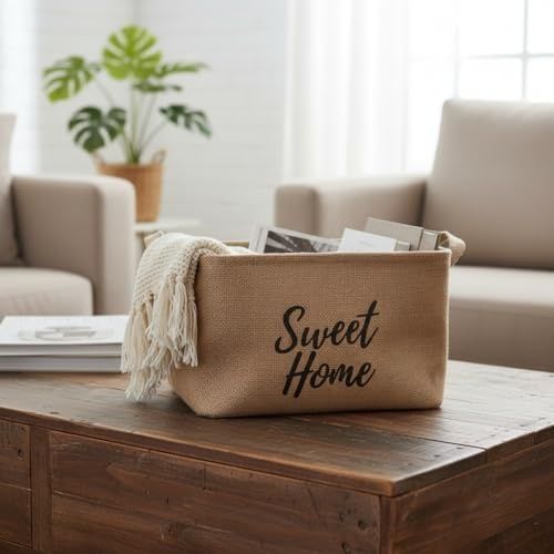 Diğer 128868459 " " Dikdörtgen Jüt Düzenleyici Sepet 24X17X14 Cm Krem Renk Katlanabilir Kumaş Kulplu Organizer Ev, Mutfak, Banyo, Çocuk Odası Ve Ofis İçin Çok Amaçlı Saklama Kutusu