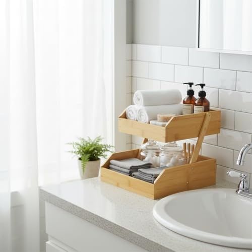 Diğer 128868707 Doğal Bambu İki Katlı Dekoratif Mutfak Ve Banyo Organizeri Çok Amaçlı Düzenleyici Raf Meyvelik, Sebzelik, Baharatlık, Banyo Rafı 26X32X23 Cm