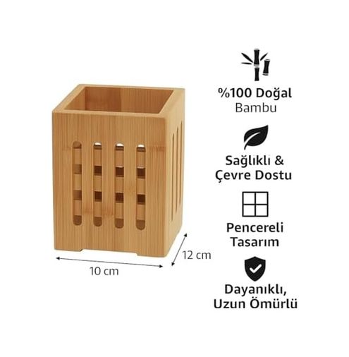 Diğer 128868911 Bambu Mutfak Organizeri, Kare 10 10 Cm, Pencereli Ahşap Düzenleyici Kutusu