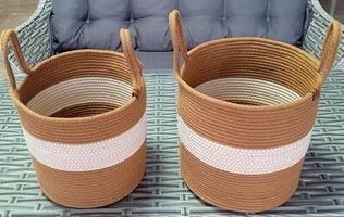 Diğer 128869064 Dekoratif 2 Adet 30 25Cm Sepet Altın Kahve Hasır Oyuncak Patates Soğan Sepeti