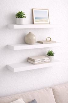 Diğer 128869617 Duvar Rafı 3 Lü Set 50X15 Cm Beyaz Dekoratif Duvara Monte Raf Salon, Mutfak, Banyo Ve Ofis İçin Modern Raf
