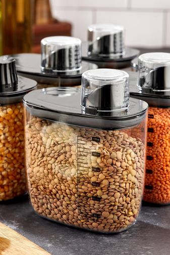 Diğer 128869706 1 Adet Siyah Kapaklı Vakumlu Erzak Saklama Kabı, Sızdırmaz Ölçekli Deterjan Ve Kuru Bakliyat Kabı, 1300 Ml, Çok Amaçlı Mutfak Düzenleyici 1, Siyah Kapaklı, 1300 Ml