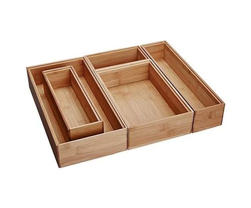 Diğer 128869959 International 88005 Bambu Ahşap Çekmece Düzenleyici Kutular, Çeşitli Boyutlarda, 5 Parçalı Set