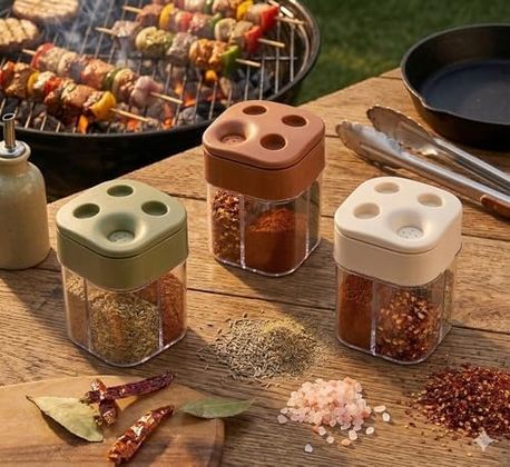 Diğer 128870563 4 Bölmeli Döner Kapaklı Pratik Baharatlık - Modern Tasarım Şeffaf Baharat Kavanozu 1'li, 2'li Ve 3'lü Paket Seçenekleri - Karışık Renk 3