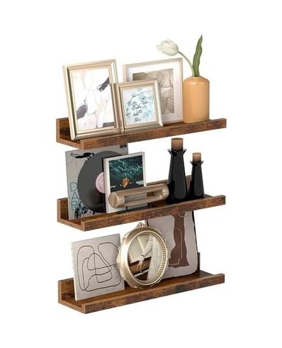 Diğer 128870823 Duvar Rafları, 3'lü Set, Yüzer Raflar, Uzunluk 38 Cm, Dekoratif Öğeler, Baharat Kavanozları Ve Resim Çerçeveleri İçin Yükseltilmiş Ön Kenar, Eski Kahverengi Lws037X01