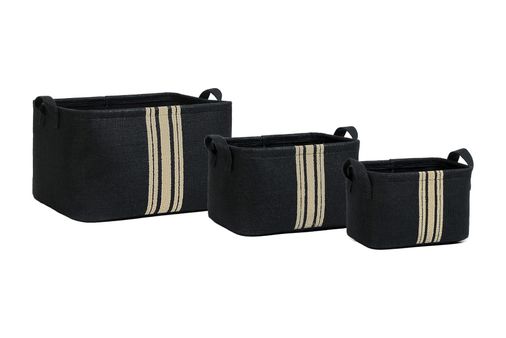 Diğer 128871000 3'lü Çizgili Siyah Renk Jüt Sepet Set 24 X 17 X 14/30 X 21 X 18/42 X 31 X 25 Cm