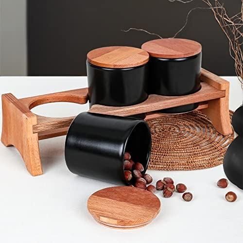 Diğer 128871155 Mat Siyah Ege Ahşap Standlı Saklama Kabı 10 Cm 3 Parça