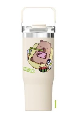 Diğer 128872326 Dıller Tumbler 950 Ml Tek Kapak Çift Kullanım Pipetli/pipetsiz Taşıma Kulplu Çelik Termos-Ffdıllerd9358