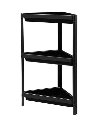 Diğer 128874070 3 Katlı Üçgen Köşe Rafı Banyo, Mutfak Ve Kiler İçin Yer Tasarruflu Organizer Çok Amaçlı Raf Ünitesi 3 Farklı Renk Seçeneği 33X71X33Cm Siyah