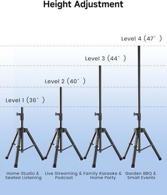 Diğer 128874827 Ikarao Ayarlanabilir Hoparlör Standı - 33 İnç İla 43 İnç Arasında Uzanır, 35 Mm Uyumlu Ek Parçaya Sahip Tüm Hoparlörlerle Uyumlu, Siyah, Çelik