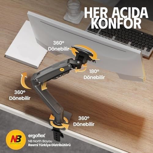 Diğer 128874866 Ergoflex Nb F80 Ergonomic Profosyonel 17-32Inch Monitör Standı 2026 Versiyon Charcoal
