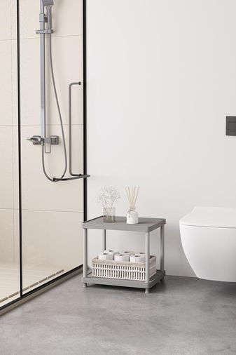 Diğer 128875384 Gri 2 Katlı 33X40 Ekstra Geniş Düzenleyici Mutfak Ve Banyo Rafı Sehpa