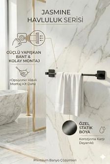 Diğer 128875412 Banyo Yapışkanlı Siyah Kare Uzun Havluluk Havlu Askısı
