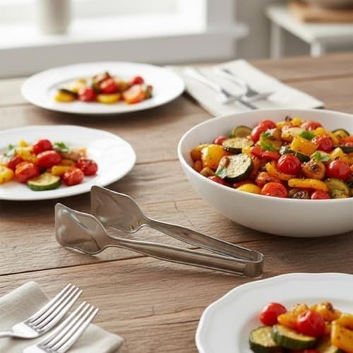 Diğer 131573574 Paslanmaz Çelik Yemek Servis Maşası 21 Cm Salata, Makarna Ve Sıcak Yemekler İçin Çok Amaçlı Servis Pensi Açık Gri