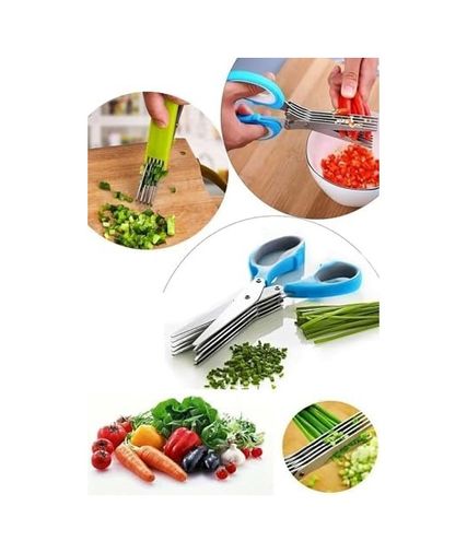 Diğer 131574353 Çoklu Doğrama Makası Siyah, 5 Başlıklı, Sebze Meyve Kesme, Çelik Bıçak, 20 Cm Açık Gri