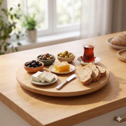 Diğer 131600661 30 Cm Bambu Döner Sunumluk - Döner Mekanizmalı Ahşap Peynir Tabağı, Kahvaltı Ve Şarküteri Tepsisi 30 Cm, Bambu