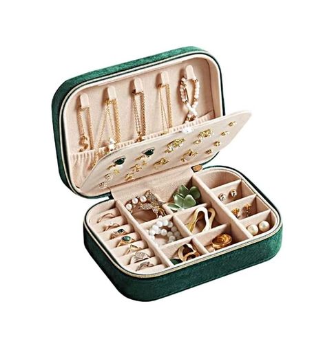 Diğer 131604842 Premium Seri Lüks Takı Kutusu, Kadife Kaplama, Koyu Yeşil, Çok Bölmeli, Seyahat Tipi, Yüzük, Küpe Ve Kolye Organizatör, Fermuarlı Taşınabilir Mücevher Çantası