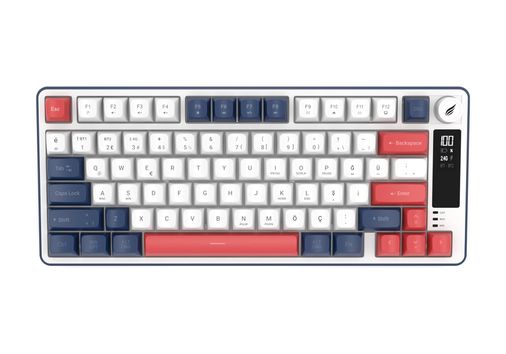 Diğer 131612619 Hawk Gaming Hk255 Membrane Lcd Rgb Kablosuz/bluetooth%75 Türkçe Gaming Klavye Mavi Kırmızı