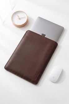 Diğer 131737077 Minimalist 13 İnç Laptop Kılıfı, Vegan Deri, Su İtici Özellikli, Bilgisayar Notebook Laptop Çantası Acı Kahve, 13 İnç