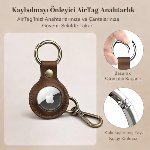 Diğer 131738144 Apple Airtag Deri Anahtarlık, Haiki Gerçek Deri, Airtag Anahtarlık Deri
