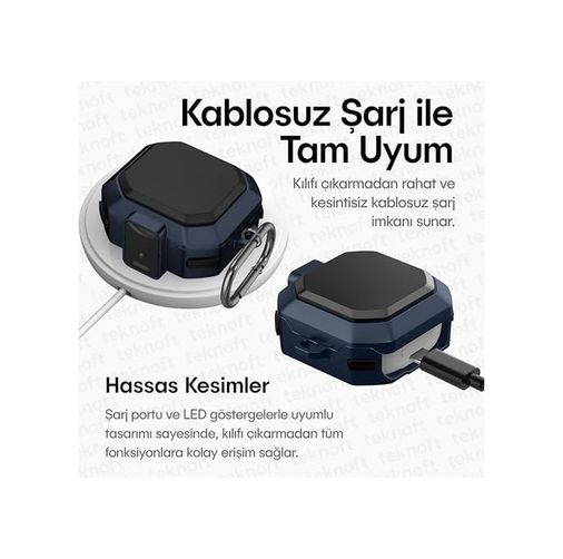 Diğer 131738820 Galaxy Buds 4 Pro Ve Buds 4 İle Uyumlu Darbelere Karşı Ultra Güçlü Çift Renkli Sert Kenarlı Mat Silikon Kılıf Lacivert, Galaxy Buds 4 Pro/4