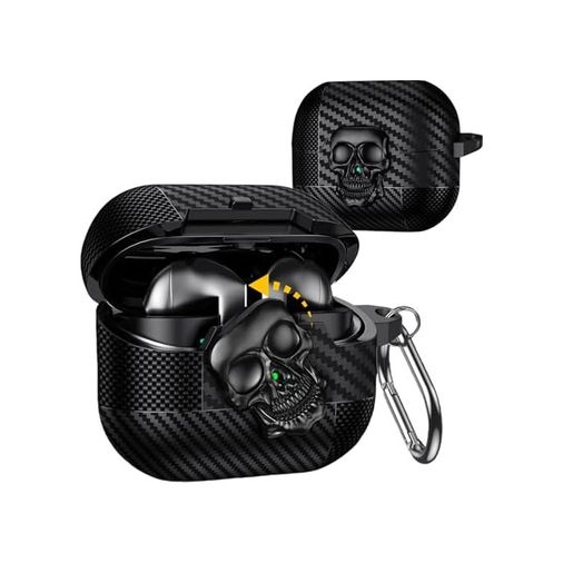 Diğer 131738845 Galaxy Buds 3 Fe/buds 3 Pro/buds 3 Kılıf Kapak Kafatası Kilitli Ve Anahtarlıklı Erkekler İçin, Komik Karbon Fiber Darbeye Dayanıklı Sert Kabuk İskelet Kapak Galaxy Buds 3 Pro İçin