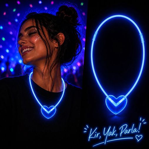 Diğer 131839921 Neon Işıklı Fosforlu Kalp Parti Kolyesi Mavi Renk - Huvj-887416 Standart