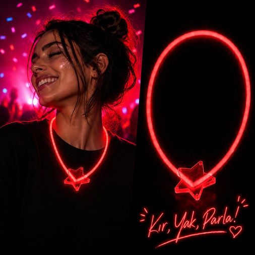 Diğer 131839956 Fosforlu Yıldız Parti Kolyesi Neon Işıklı Kolye Kırmızı Renk - Huvj-886038 Standart