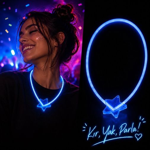 Diğer 131839962 Fosforlu Yıldız Parti Kolyesi Neon Işıklı Kolye Mavi Renk - Huvj-885999 Standart