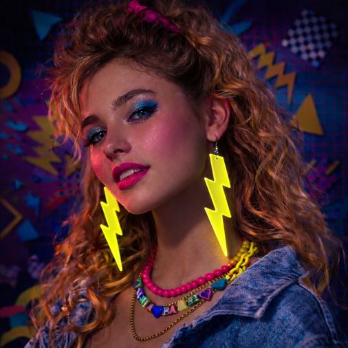 Diğer 131841808 80 Ler 90&amp 39 Lar Retro Neon Sarı Şimşek Küpe 10 Cm - Huvj-874153 Standart