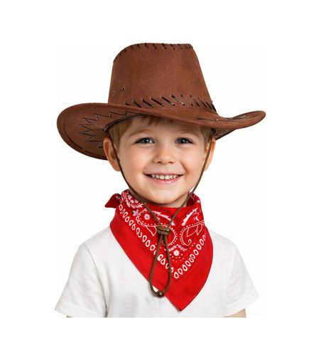 Diğer 131851164 Çocuk Kovboy Şapka Kahverengi &amp Kırmızı Bandana Fular Seti - Huvj-762697 Standart