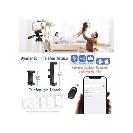 Diğer 131941559 Infomax Telefon Tripodu 33-110Cm Katlanabilir Tripod Telefon Tutucu, 360 Döner Başlık, Bluetooth Kumandalı Selfie Çubuğu, İos/android Uyumlu, Kamera Ve Gopro İle Kullanılabilir