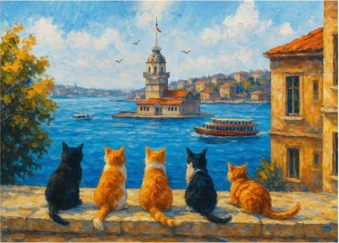 Diğer 131947191 1000 Parça - Maıden S Tower Cats Kız Kulesi Kedileri