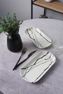 Diğer 142783243884910140557466 Beyaz Mermer Noyan Kayık Tabak 28 Cm 2 Adet 17951 Açık