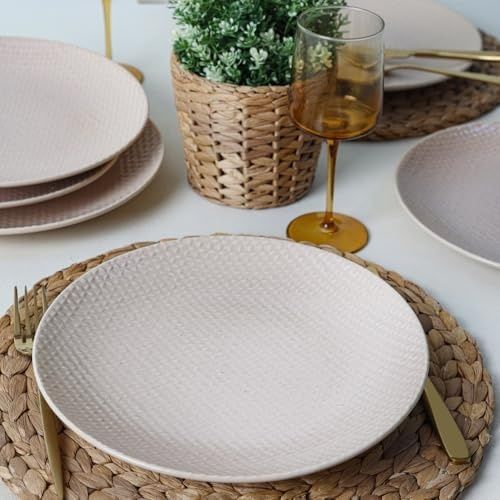Diğer 142783243891790140557466 Kumlu Krem Rölyefli Servis Tabağı 27 Cm 6 Adet Q32 Açık