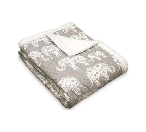 Diğer 142783243979590140557466 Lush Fil Geçit Töreni Bulanık Tersinir Battaniye, 152 Cm X 127 Cm, Gri Ve Beyaz Açik Gri