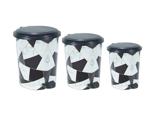 Diğer 3359690 Desenli Pedallı Karışık Desen 3'lü Çöp Kovası Takımı Royaleks-M10144 Çok Renkli