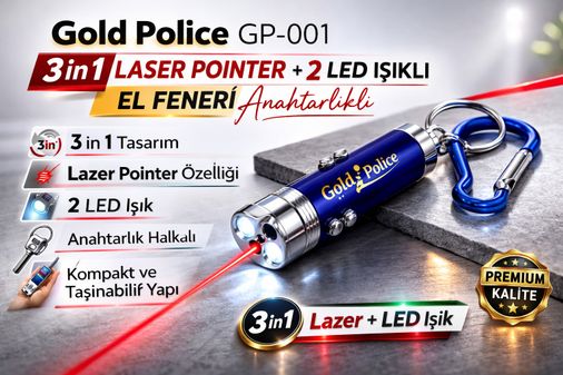 Diğer 3MTUwMDYyMjU1OA-BLNC Gold Gp-001 3 İn 1 Lazer + 2 Led Işıklı El Feneri Anahtarlıklı 1 Adet Beyaz - Siyah