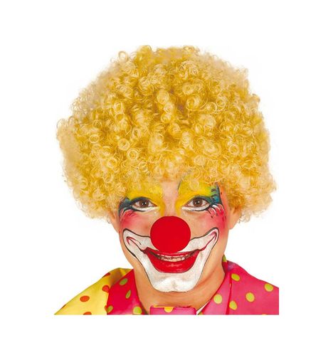 Diğer 47419315360 Sarı Renk Kıvırcık Afro Bonus Peruk Takma Saç Ve Kırmızı Burun Seti