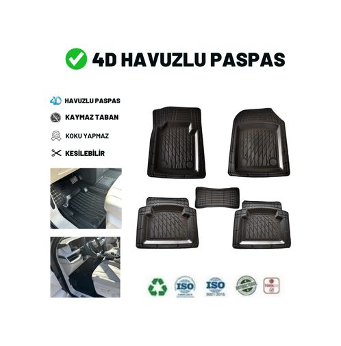 Diğer 49914232 Dacia Sandero 2022 4D Havuzlu Üniversal Yeni Nesil Paspas Siyah Gold Seri